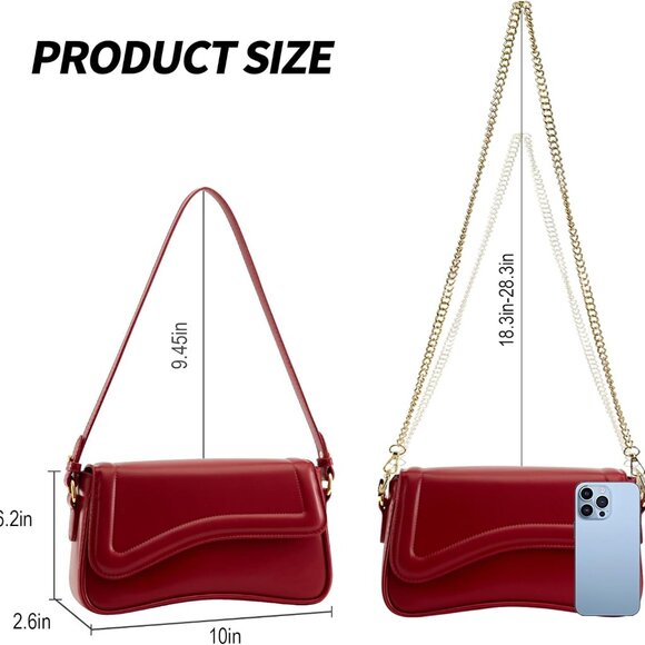 Red Leather Women's Shoulder Bag with Detachable Straps, Multiple Pockets, Styli - Picture 6 of 6